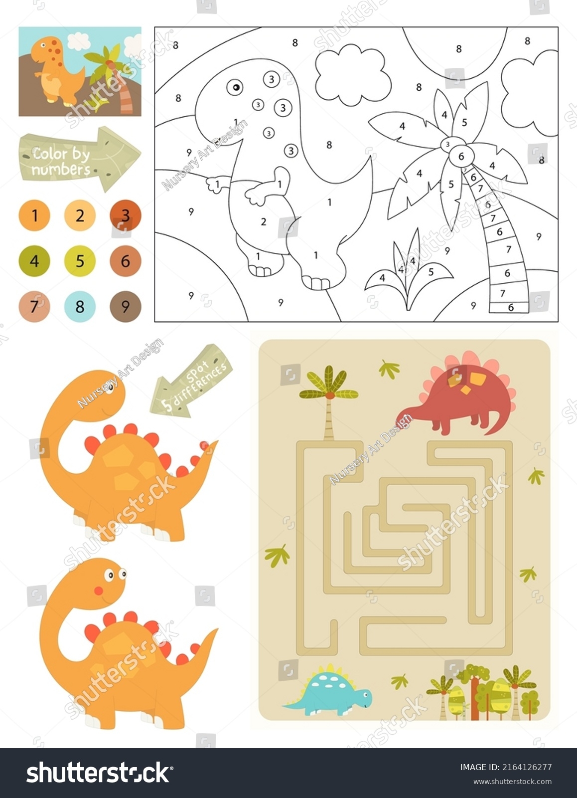 Dinosaurs Activity Pages Kids Printable Activity Stock Vector Royalty 