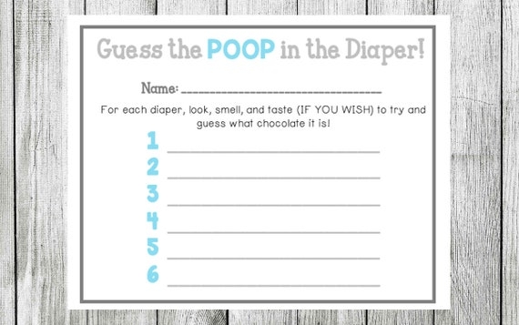 free printable dirty diaper baby shower game