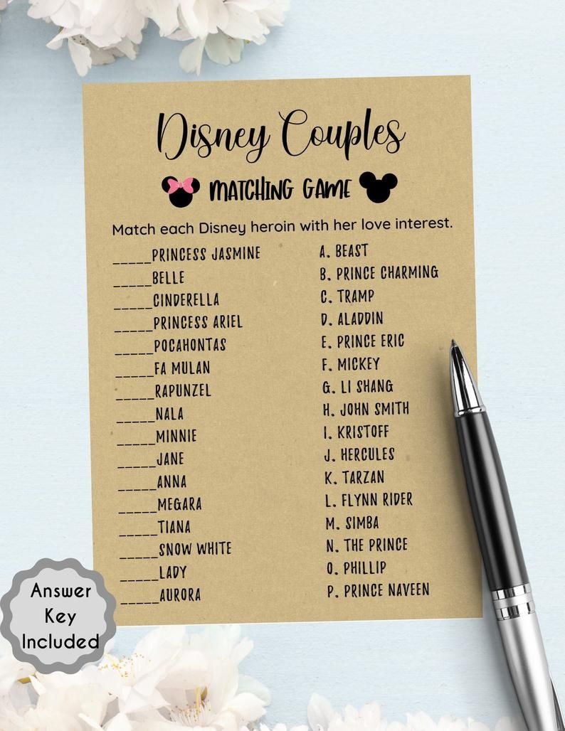 free printable disney couples matching game