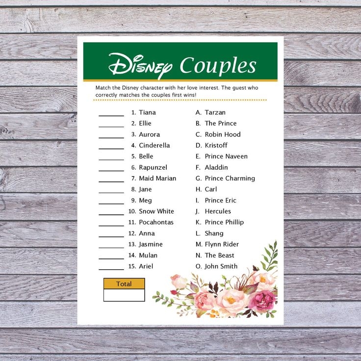 Disney Couples Matching Game Bridal Shower Games Bridal Shower 