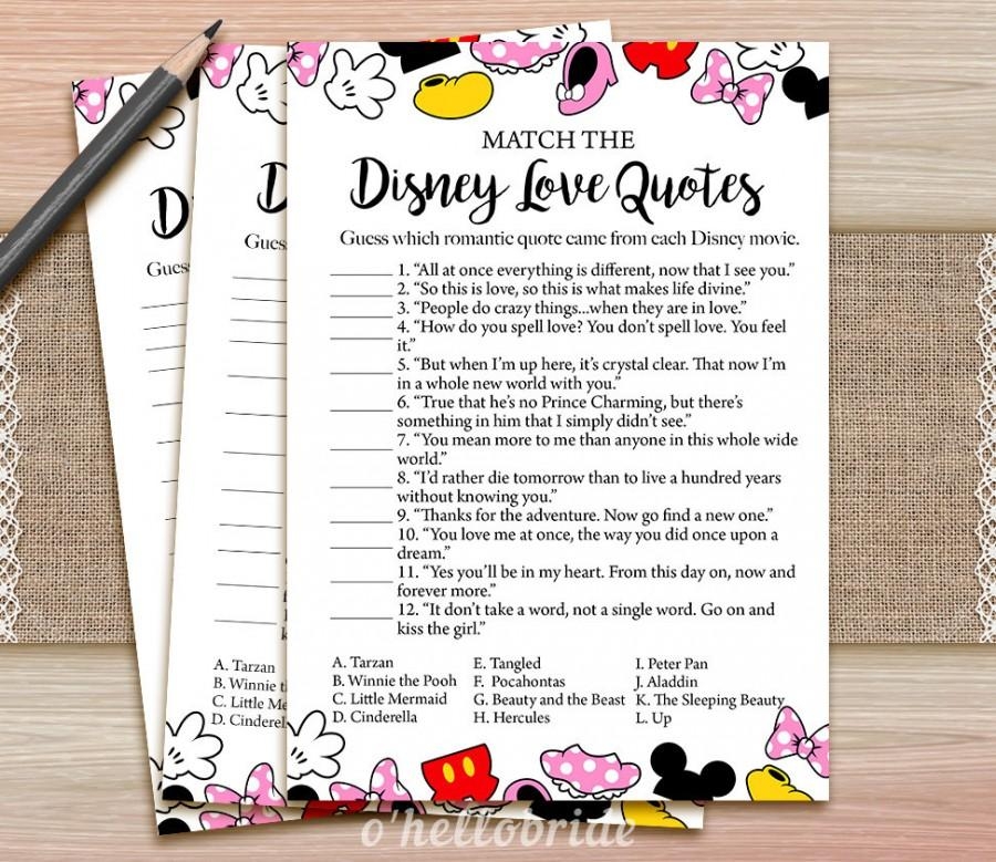 Disney Love Quotes Match Game Printable Bridal Shower Love Quote Game