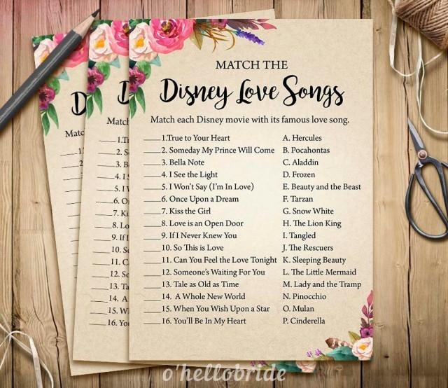 Disney Love Songs Bridal Shower Game Printable Boho Bohemian Bridal 