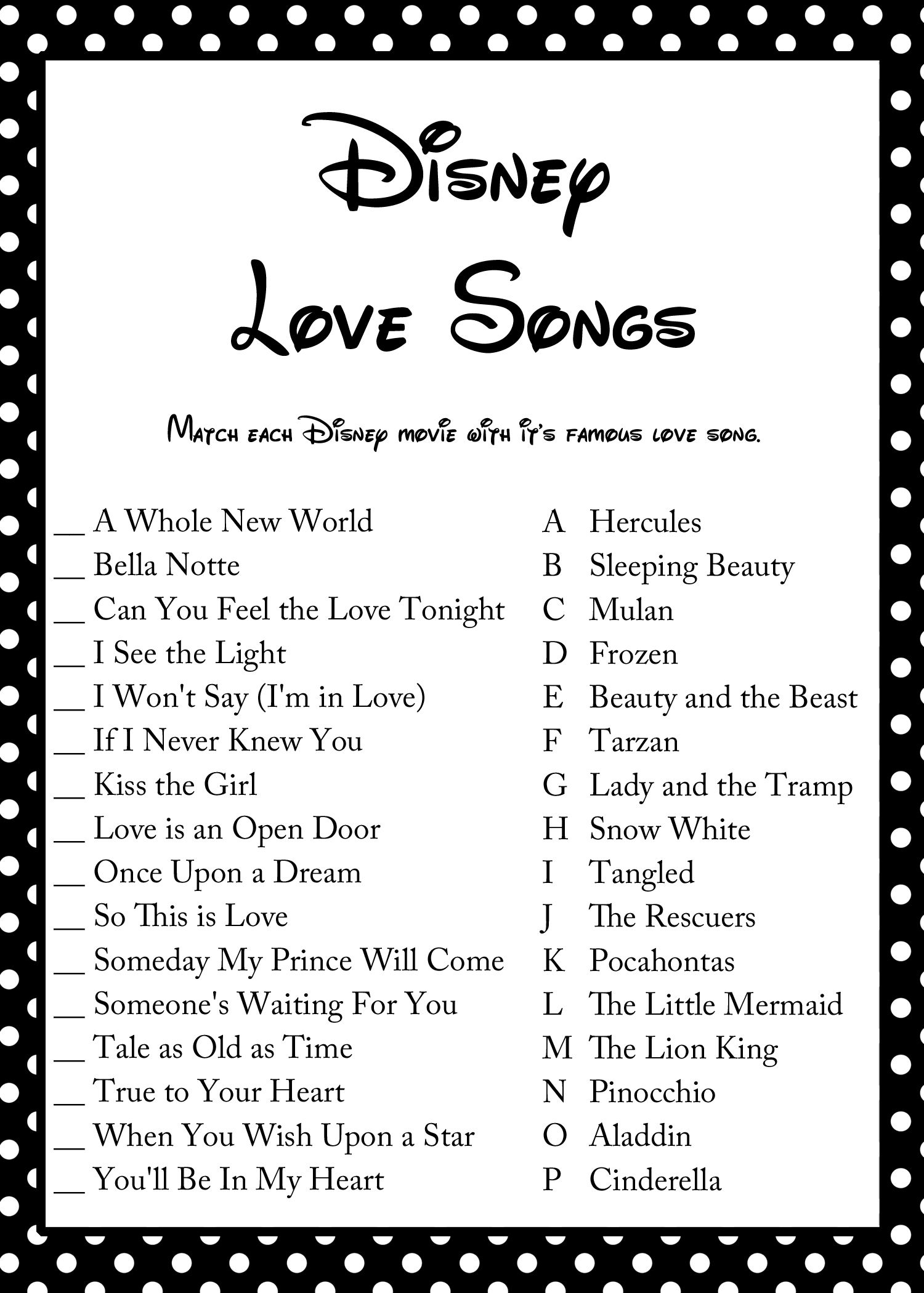 Disney Love Songs Game Free Printable Disney Love Son Vrogue co