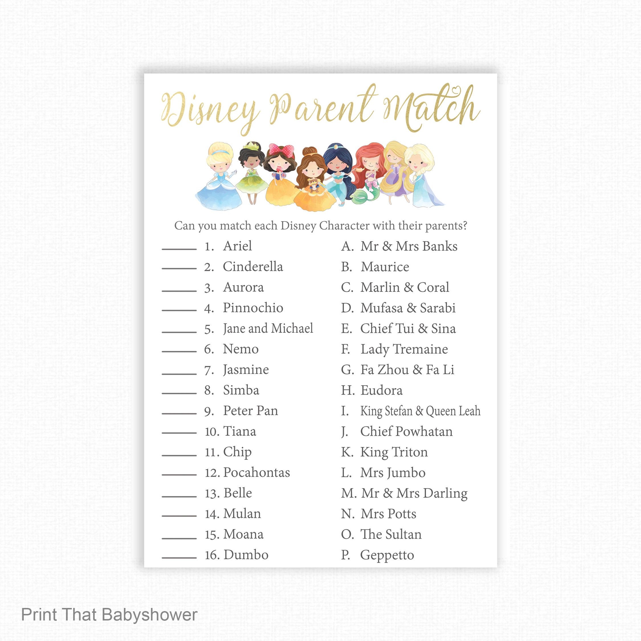 Disney Matching Game Printable