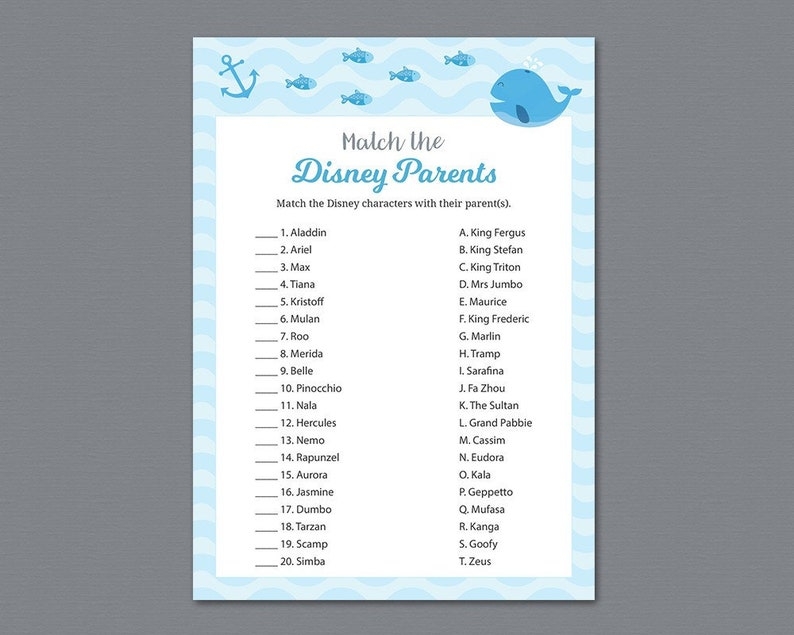 free printable disney parent match game