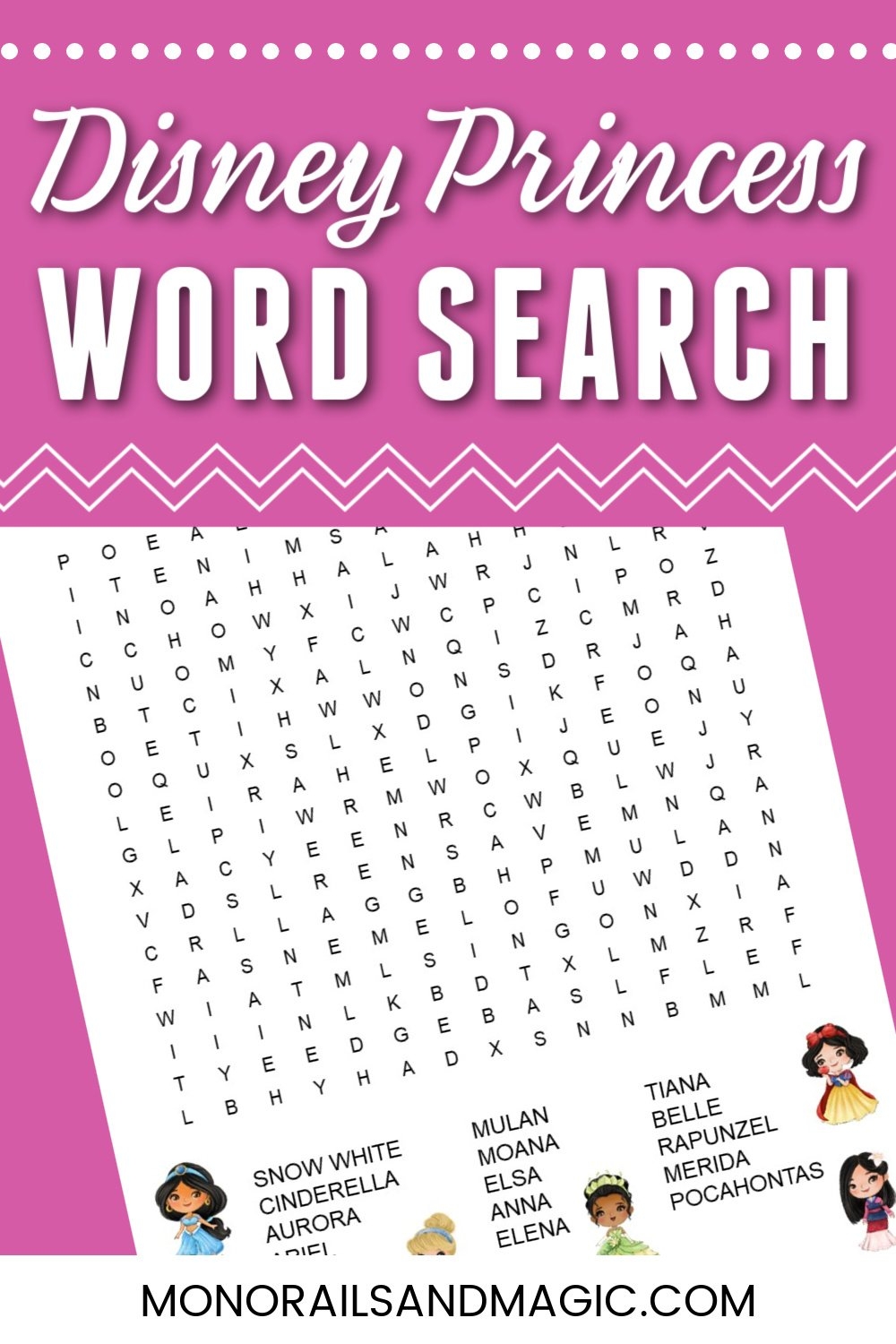 Disney Princess Word Search Free Printable Monorails And Magic
