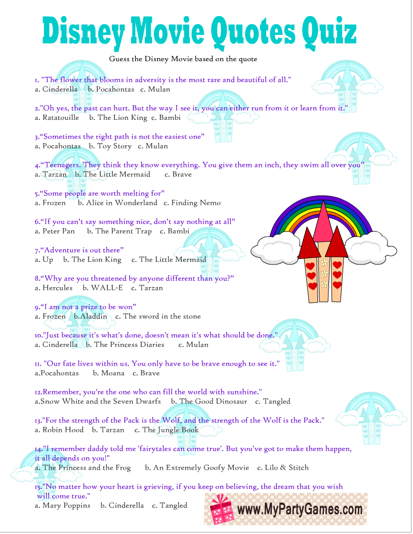 Disney Quote Quiz Disney Movie Quotes Disney Movies Disney Trivia 