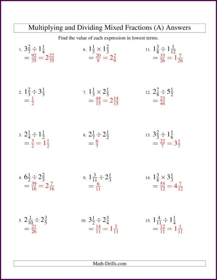 Divide Mixed Numbers Worksheet