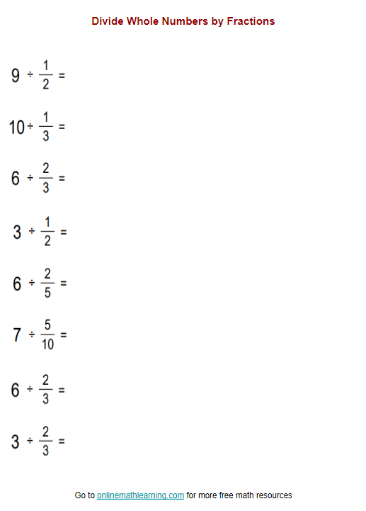 Divide Unit Fractions By Whole Numbers Worksheet Prntbl 