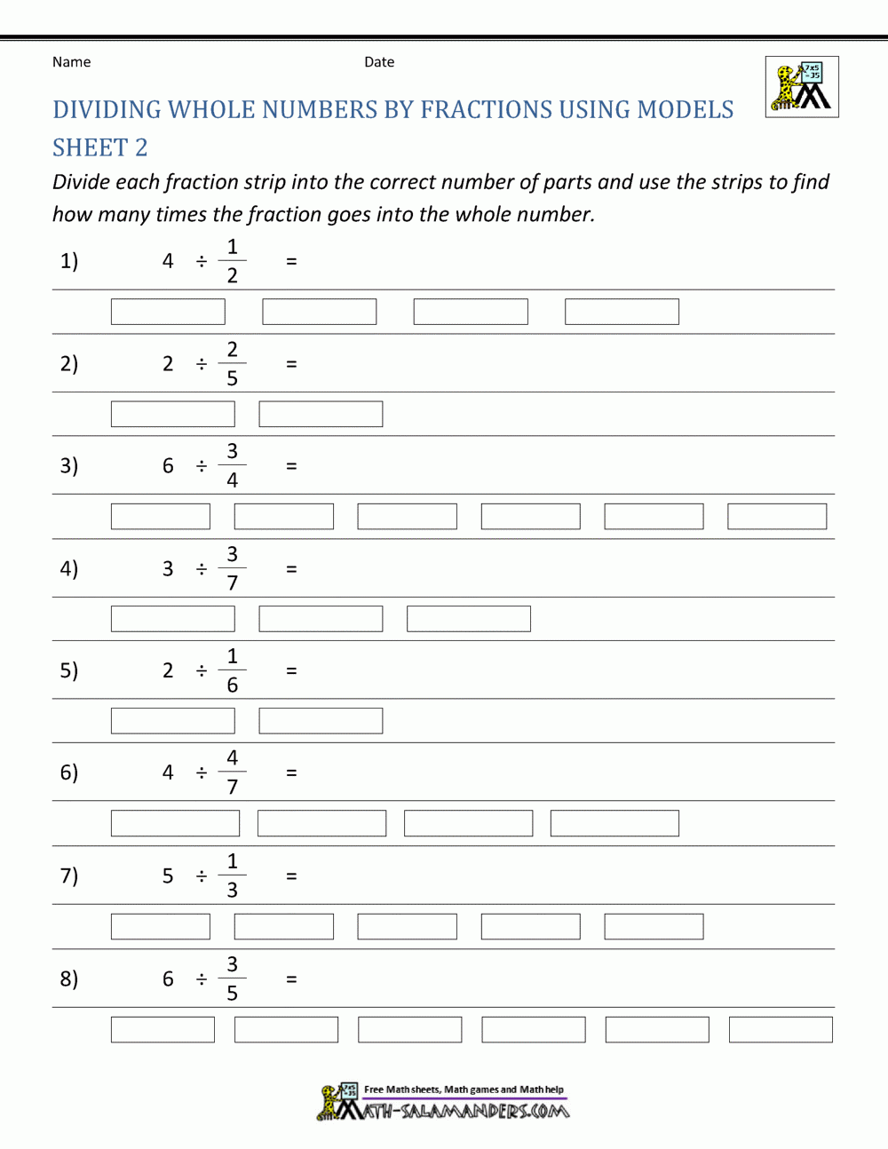 Divide Whole Numbers By Fractions Worksheets Library
