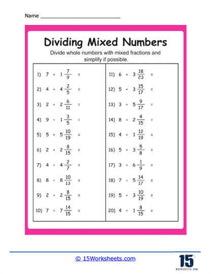 Dividing Fractions And Mixed Numbers Worksheet Worksheets Library