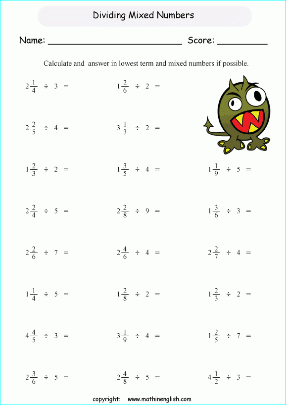 Dividing Fractions Mixed Numbers Worksheet Printable Word Searches