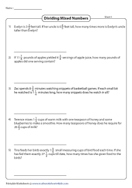 dividing whole numbers by fractions word problems worksheets pdf