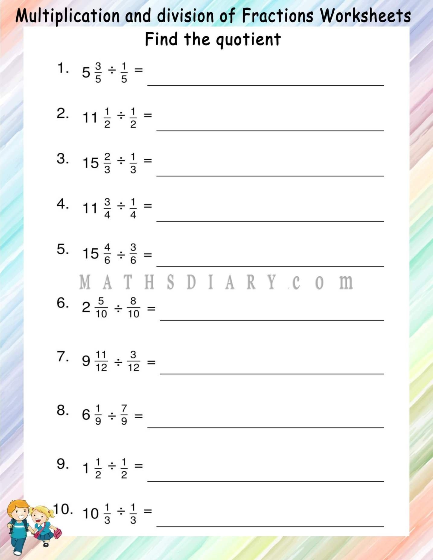 Dividing Mixed Numbers Worksheet