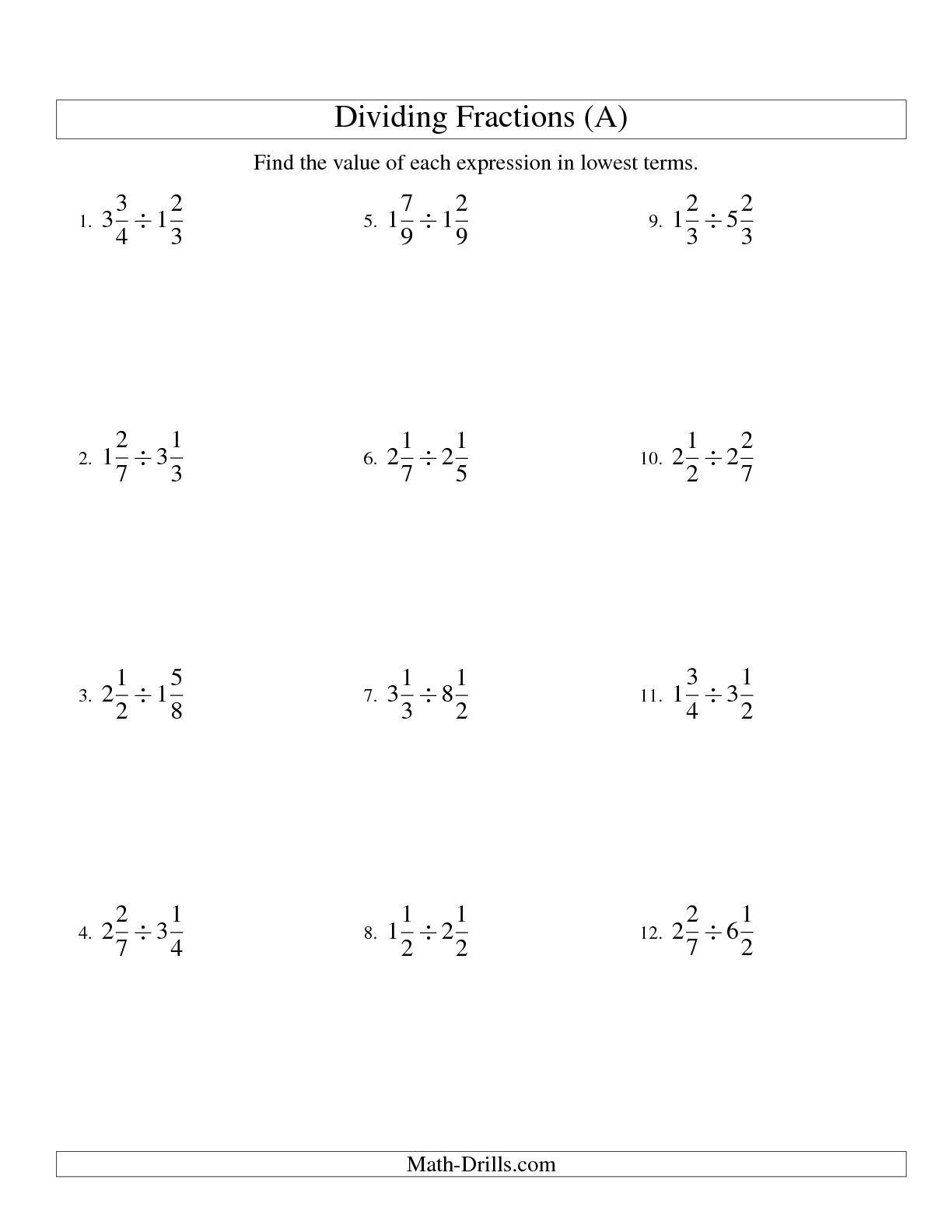 Dividing Mixed Numbers Worksheet With Answers Printable Word Searches