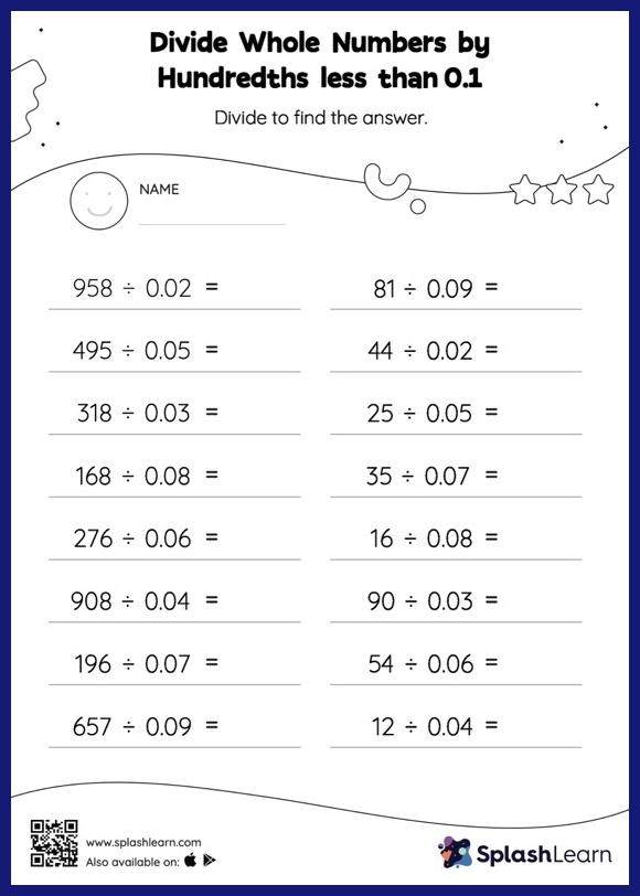 Dividing Whole Numbers By Decimals Worksheet Worksheets For Kindergarten