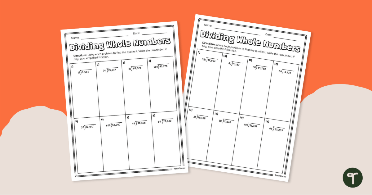 Dividing Whole Numbers Worksheet Teach Starter Worksheets Library