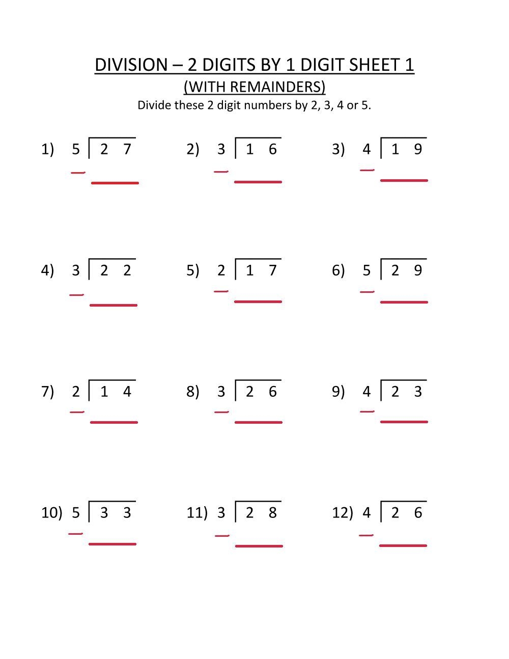 division by 2 digit numbers worksheet