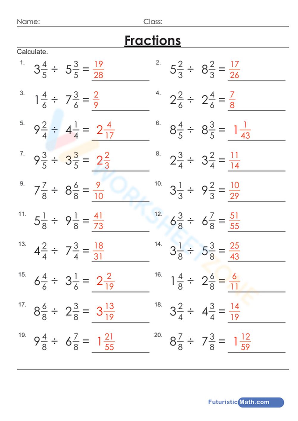 Division Of Mixed Fractions Worksheet Worksheets Library