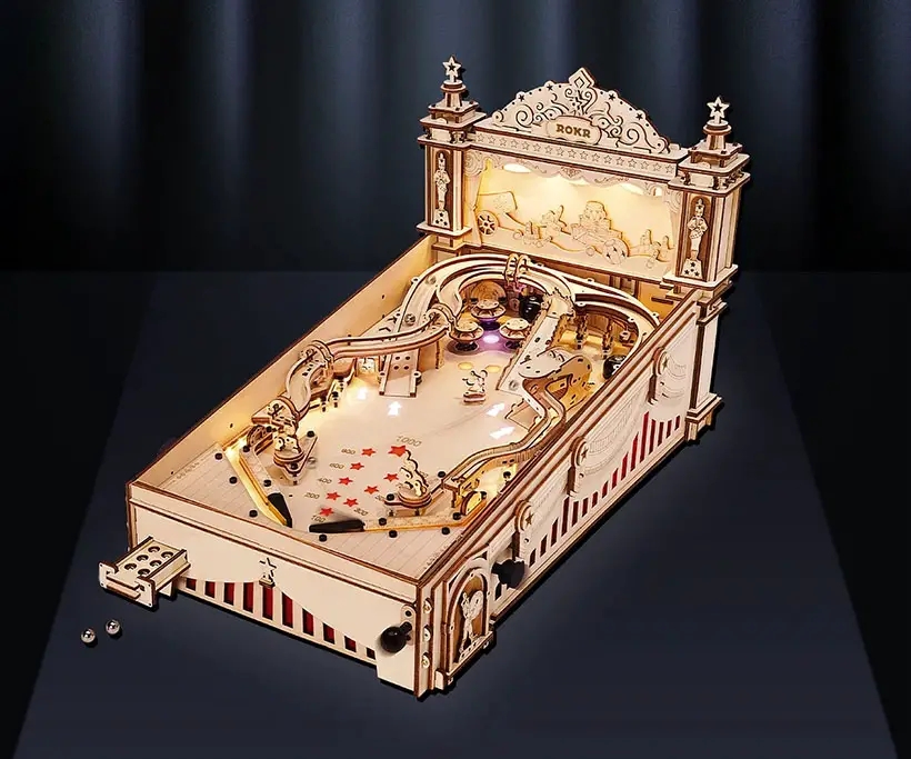 DIY ROKR 3D Pinball Machine 3D Wooden Puzzle Features Retro Design And 