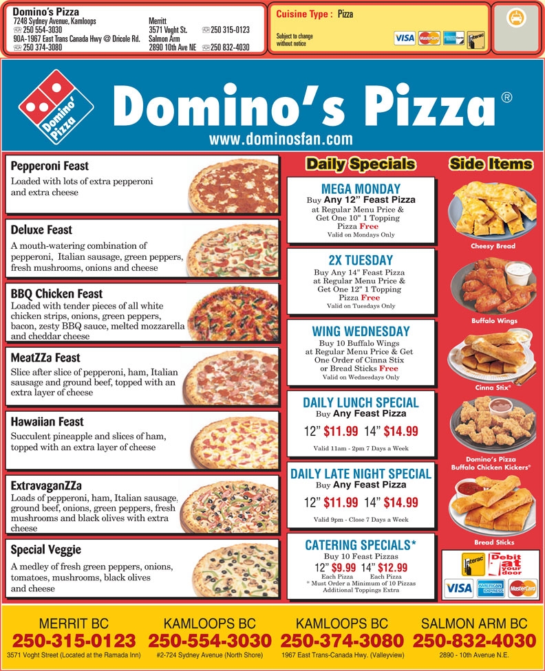 Domino 39 s Printable Menu With Prices