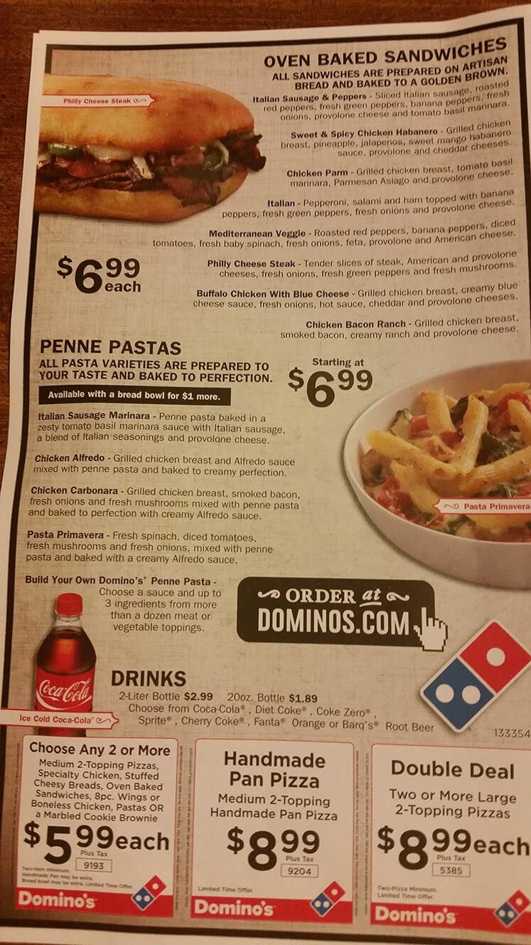 Domino 39 S Printable Menu With Prices Get Your Order Ready 