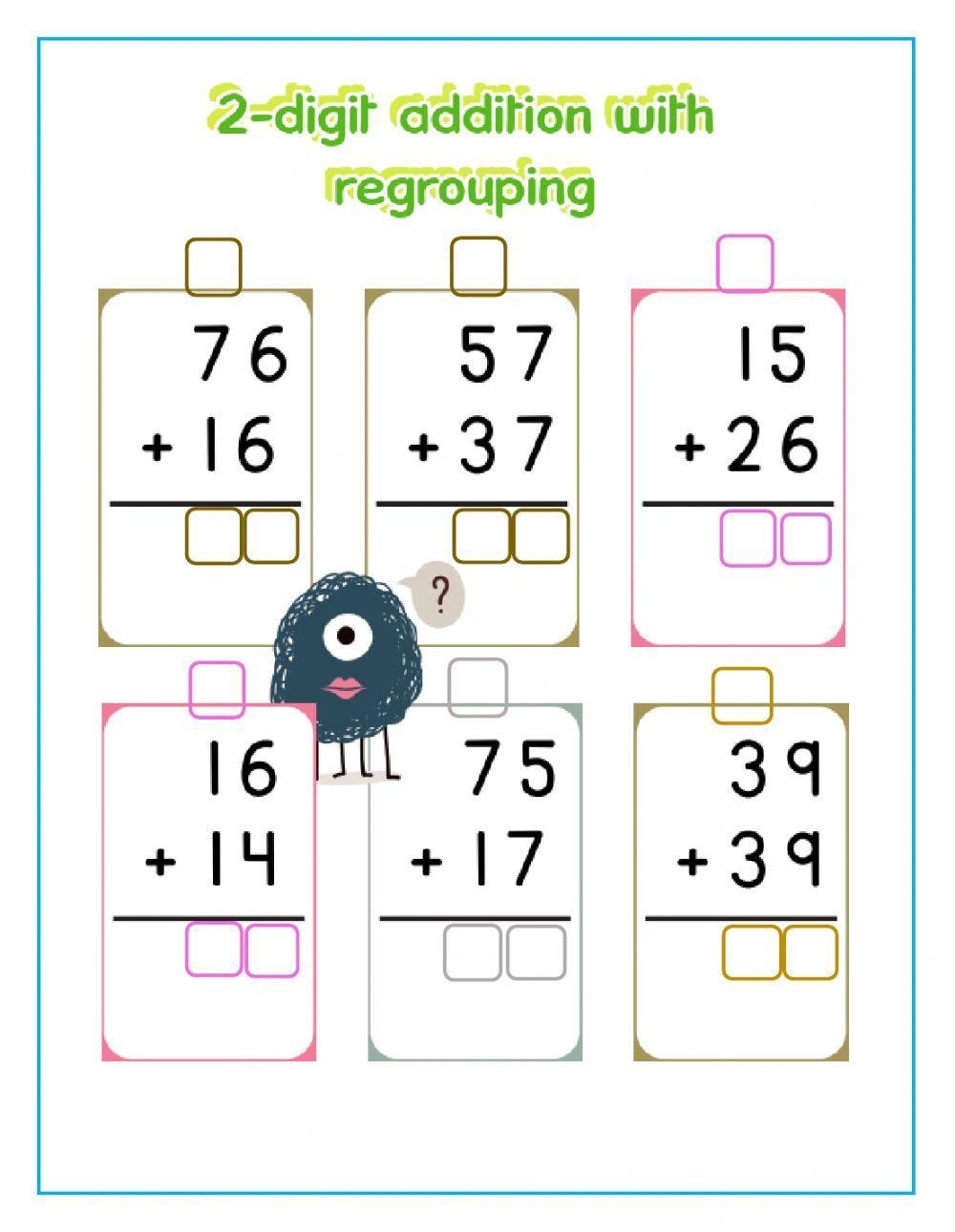 adding two digit numbers worksheets with regrouping