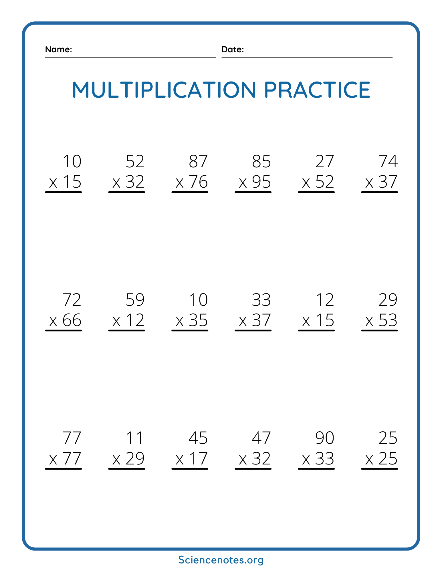 Double Digit Multiplication Worksheets