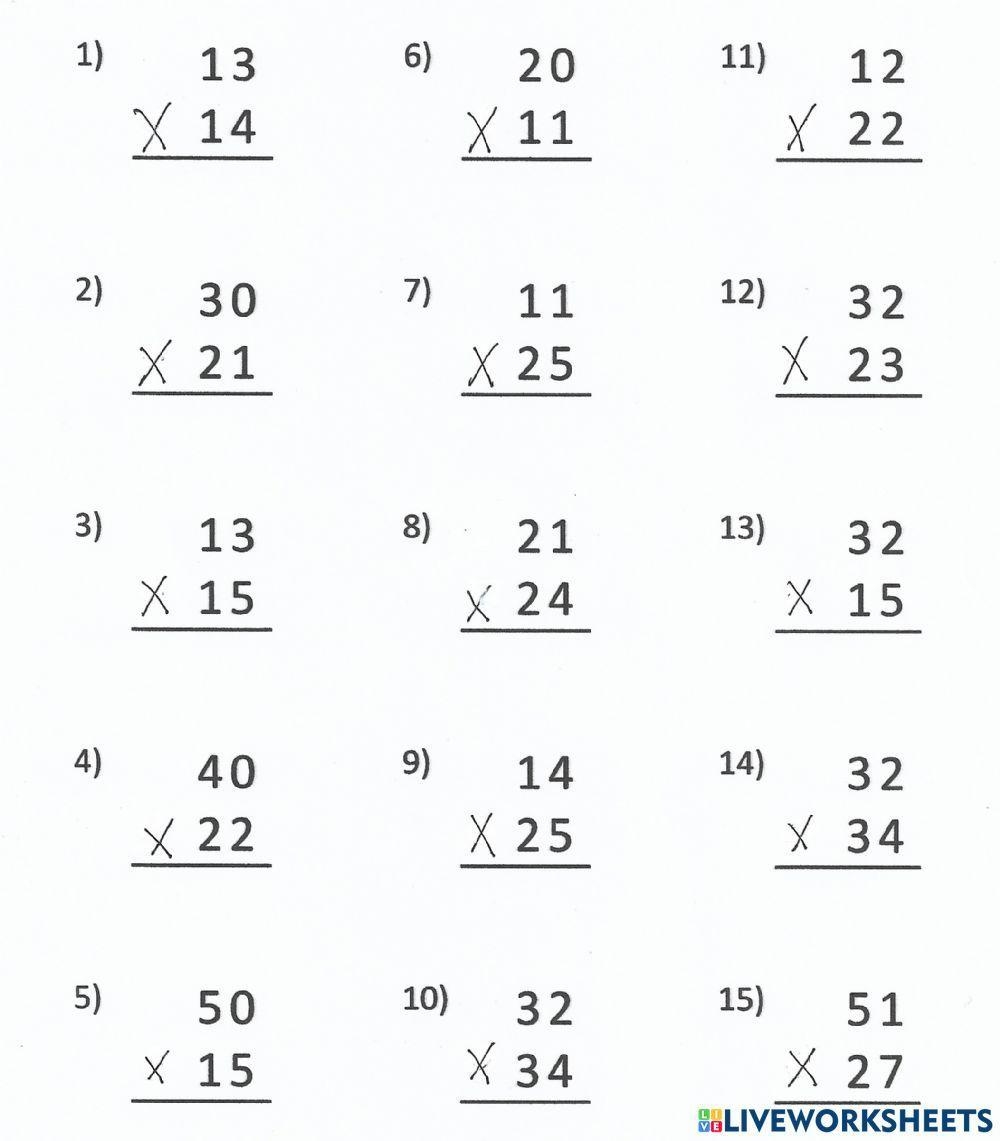 multiplication of two digit numbers worksheet
