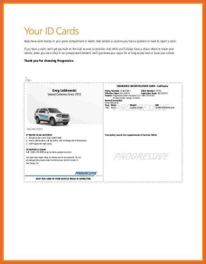 progressive printable fillable fake car insurance card template