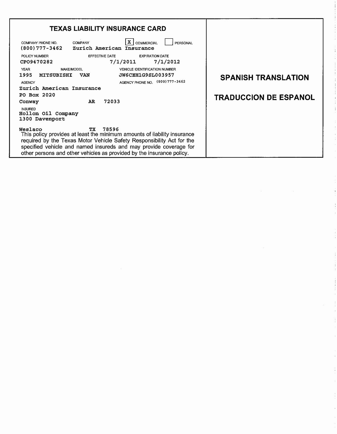 Downloadable Printable Fillable Fake Car Insurance Card Template Life 