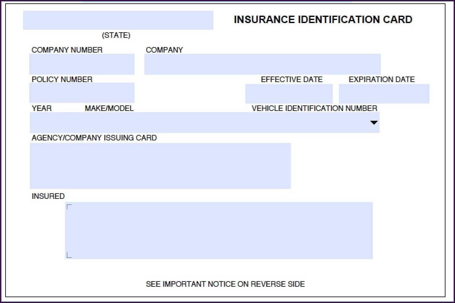 Downloadable Printable Fillable Fake Car Insurance Card Template 