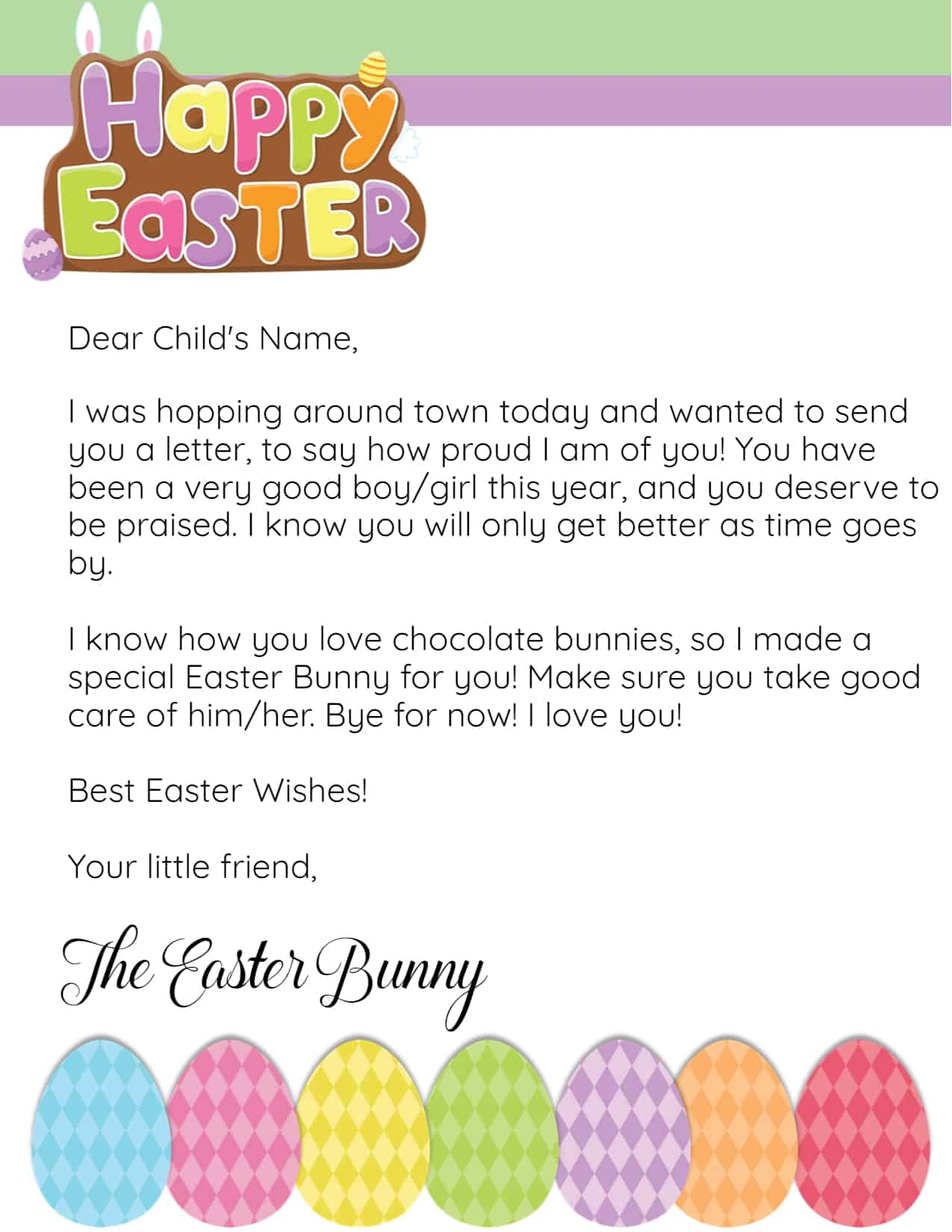 Easter Bunny Letter Printable Form Printable Forms Free Online