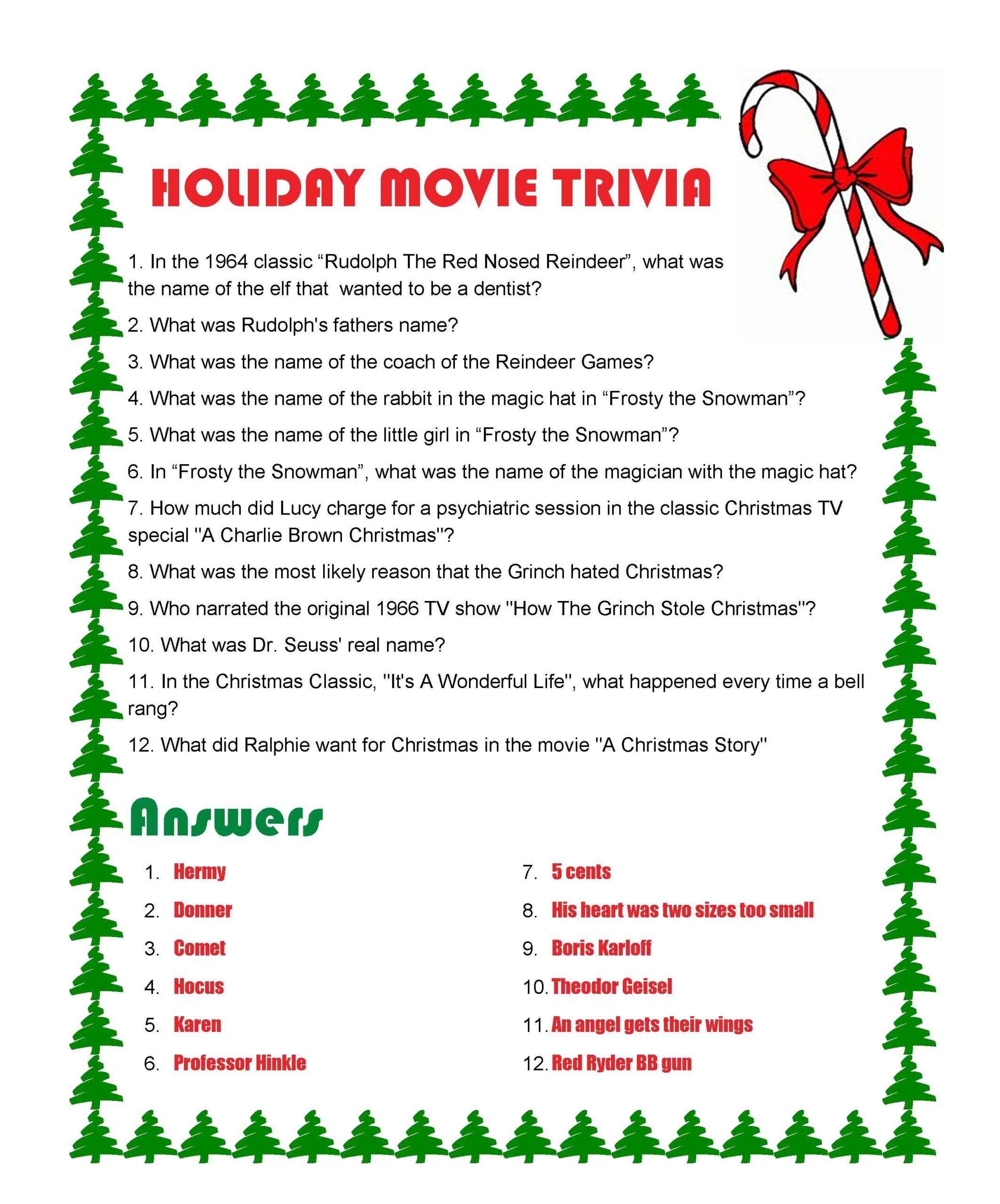 free printable christmas trivia game with answers