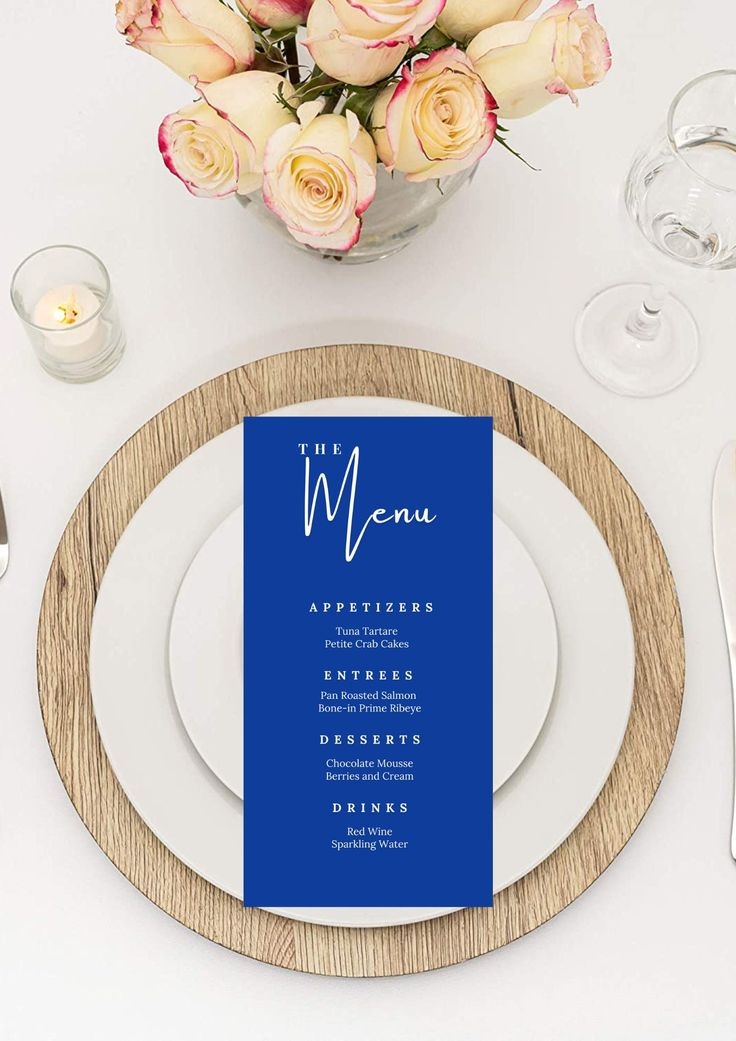 Editable Blue Menu Card Template Minimalist Menu Card Birthday Dinner 