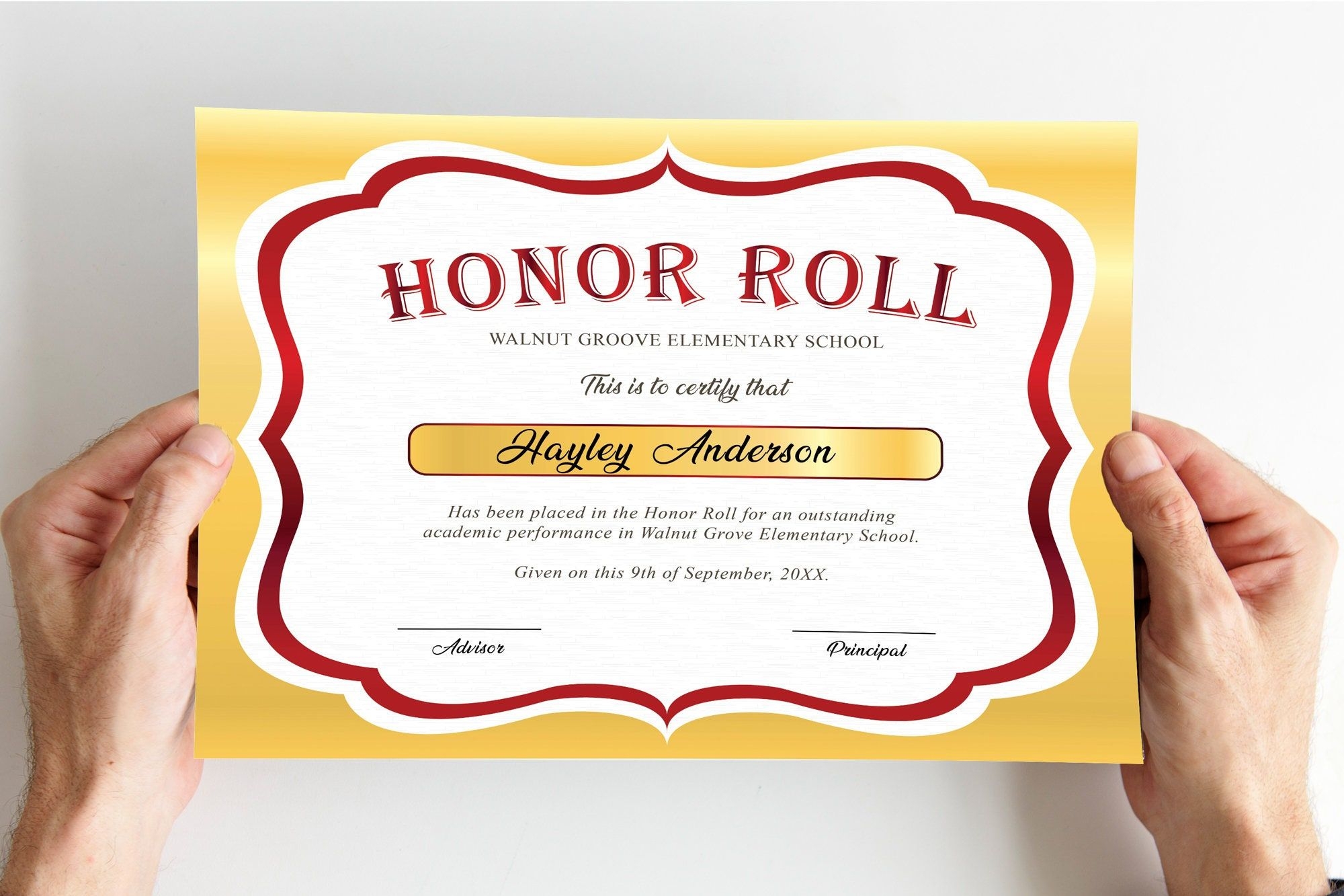 Editable Honor Roll Award Certificate Beige Red School Certificate 