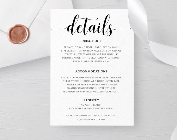 Editable Wedding Details Card Printable Registry Card Template 
