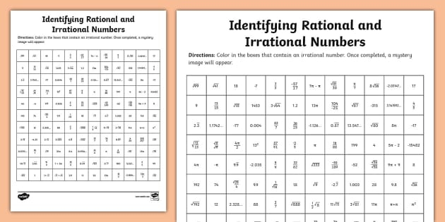 Eighth Grade Identifying Rational And Irrational Numbers Mystery 