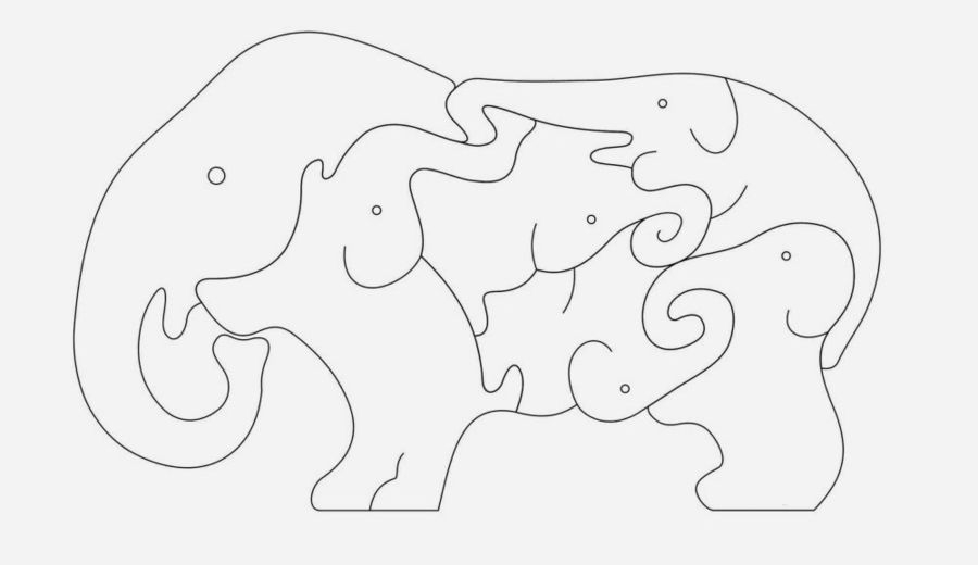Elephant Animal Jigsaw Puzzle Template Free DXF File For Free Download
