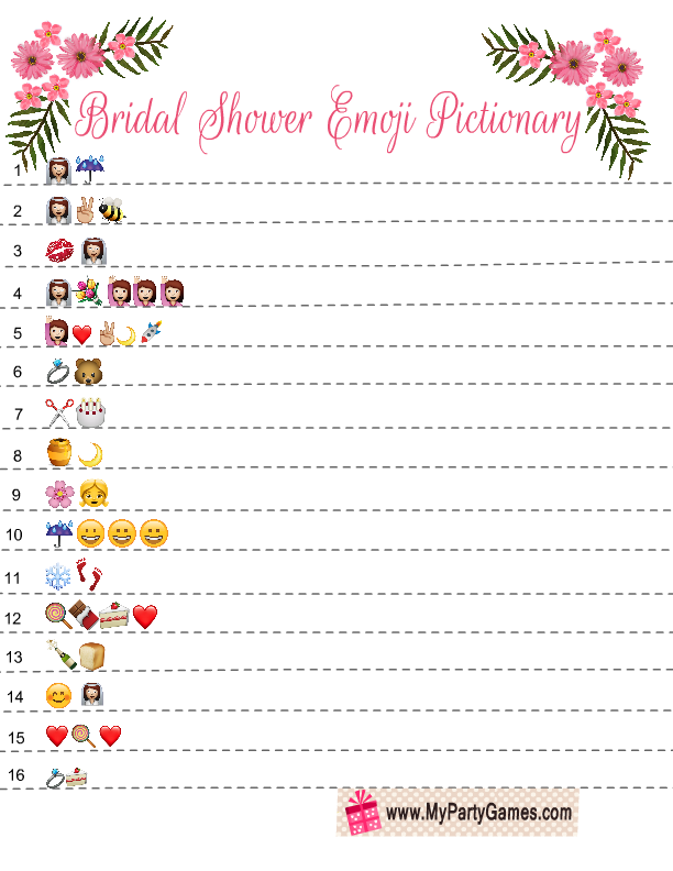 Emoji Pictionary Bridal Shower Game Free Printable Bridal Shower Game 