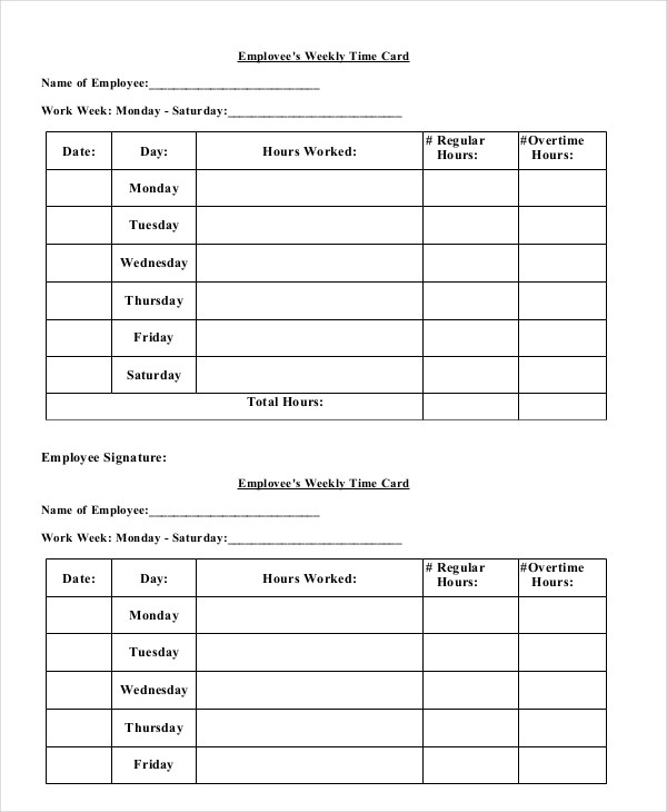 Employee Time Card Template Printable