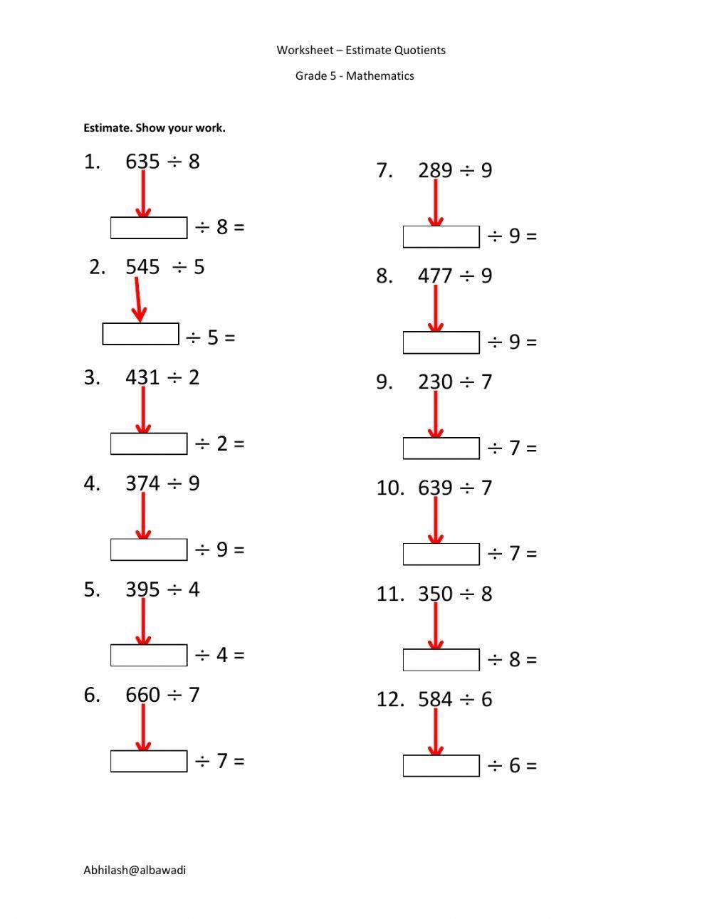 Estimate Quotients By Using Compatible Numbers Online Exercise For 