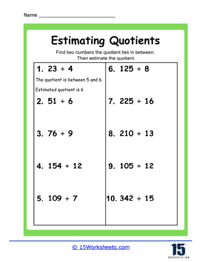Estimating Quotients Worksheets 15 Worksheets Worksheets Library