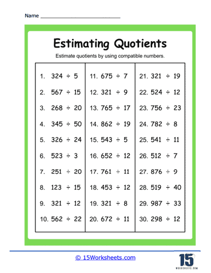 Estimating Quotients Worksheets 15 Worksheets Worksheets Library