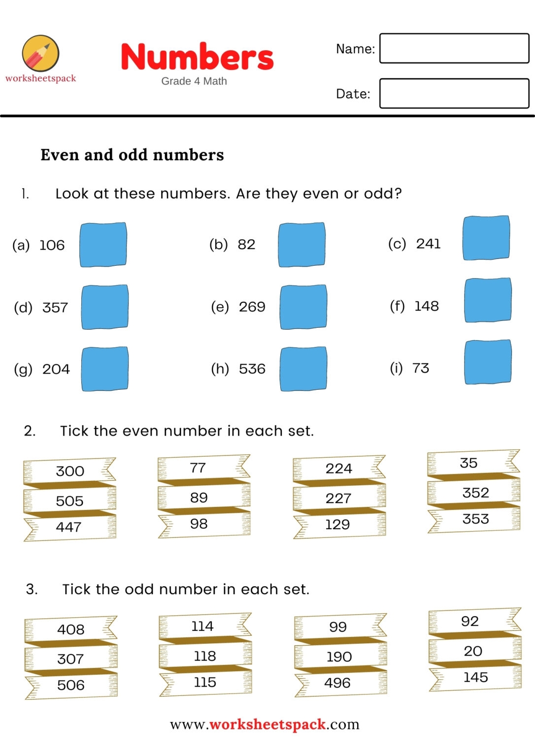 EVEN AND ODD NUMBERS GRADE 4 MATH WORKSHEETS Worksheetspack