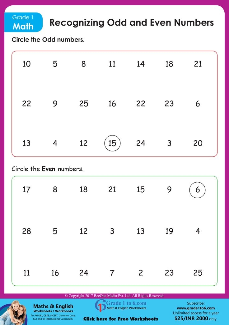 Even And Odd Numbers Worksheets For Grade 1 1st Grade Worksheets