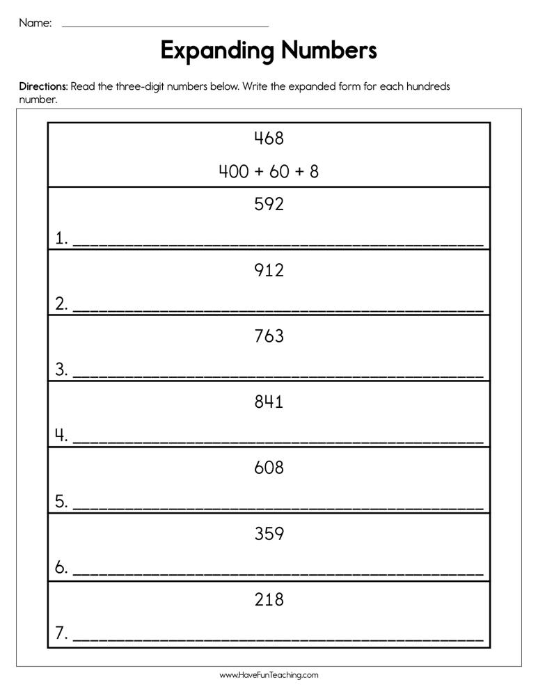 Expanding Numbers Worksheet Have Fun Teaching