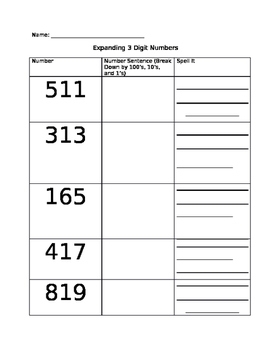Expanding Three Digit Numbers Worksheet By Ms Goldblatts Class TpT