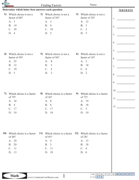Factoring Numbers Worksheet