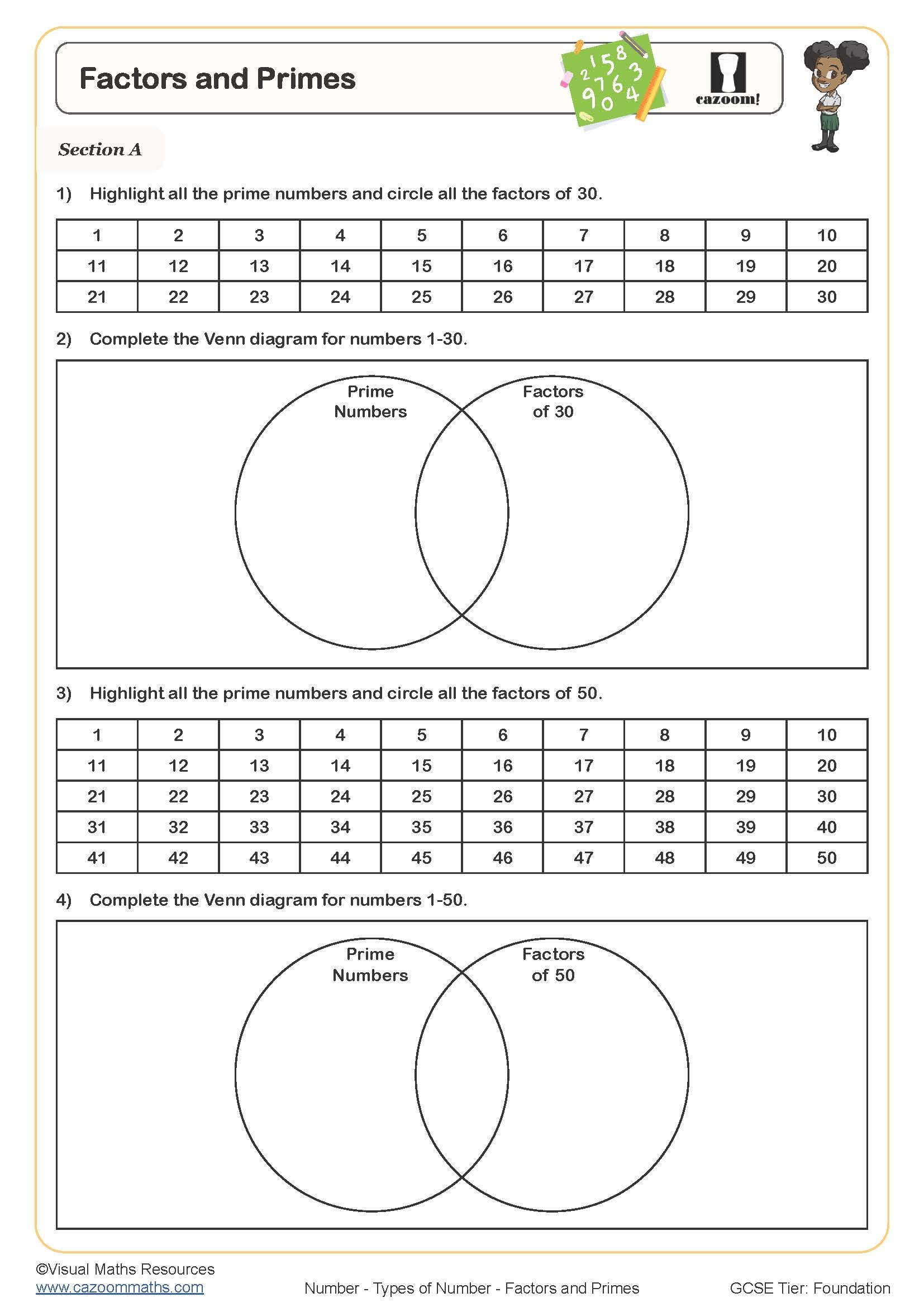 Factors And Primes Worksheet Printable Maths Worksheets Worksheets 